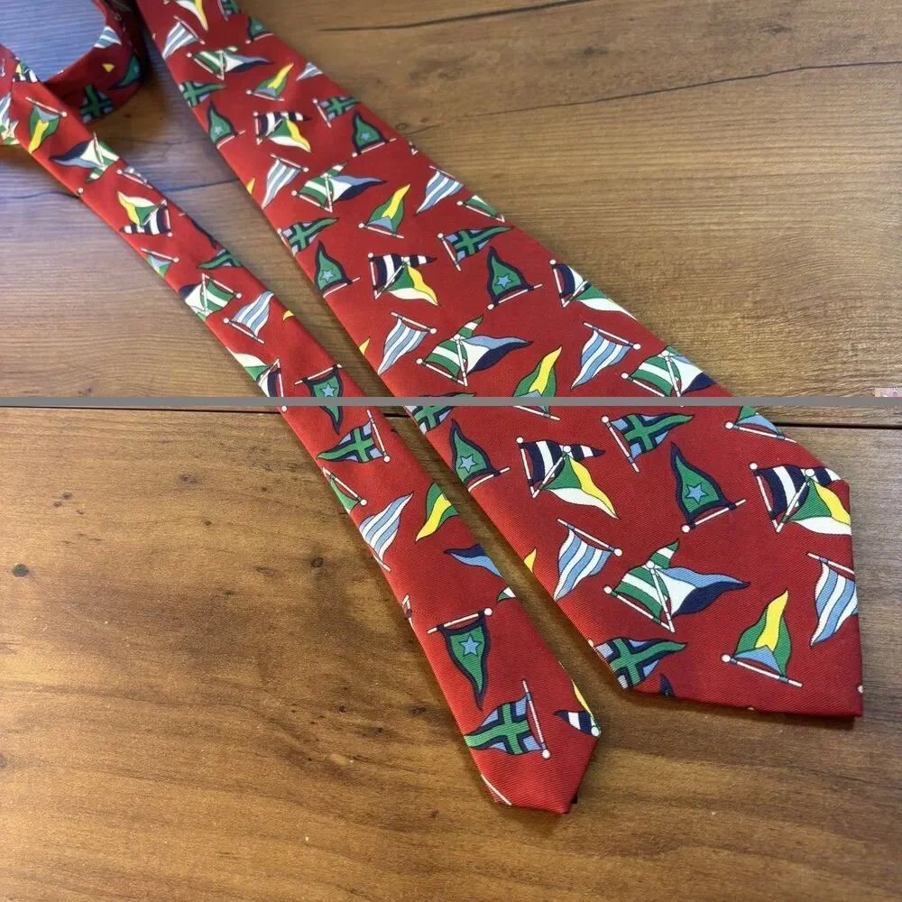 Polo Ralph Lauren Mens Silk Tie Red Nautical Signal Flags Sailing USA Made